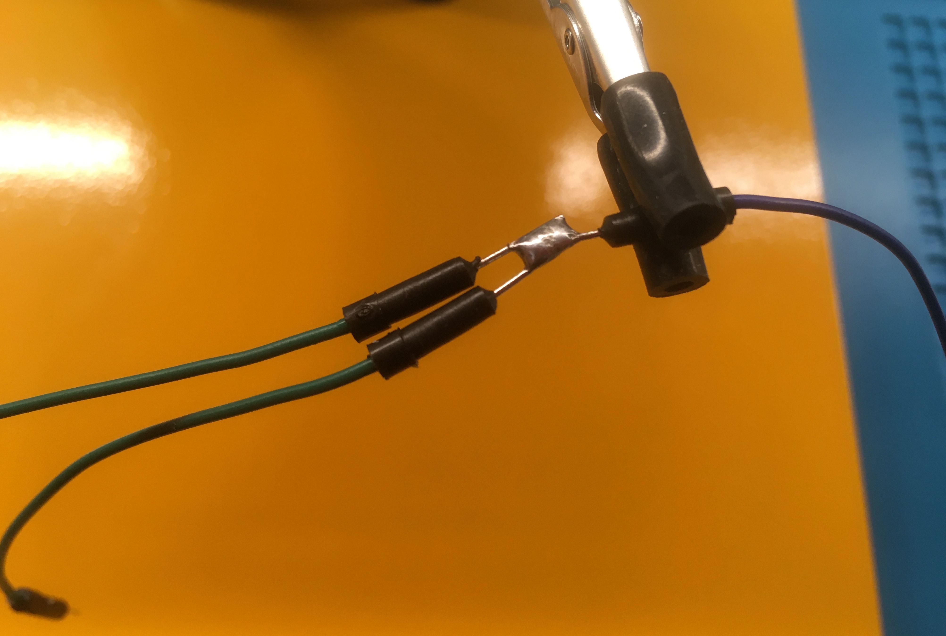 Three Wires Soldered Together in Two-To-One Arrangement