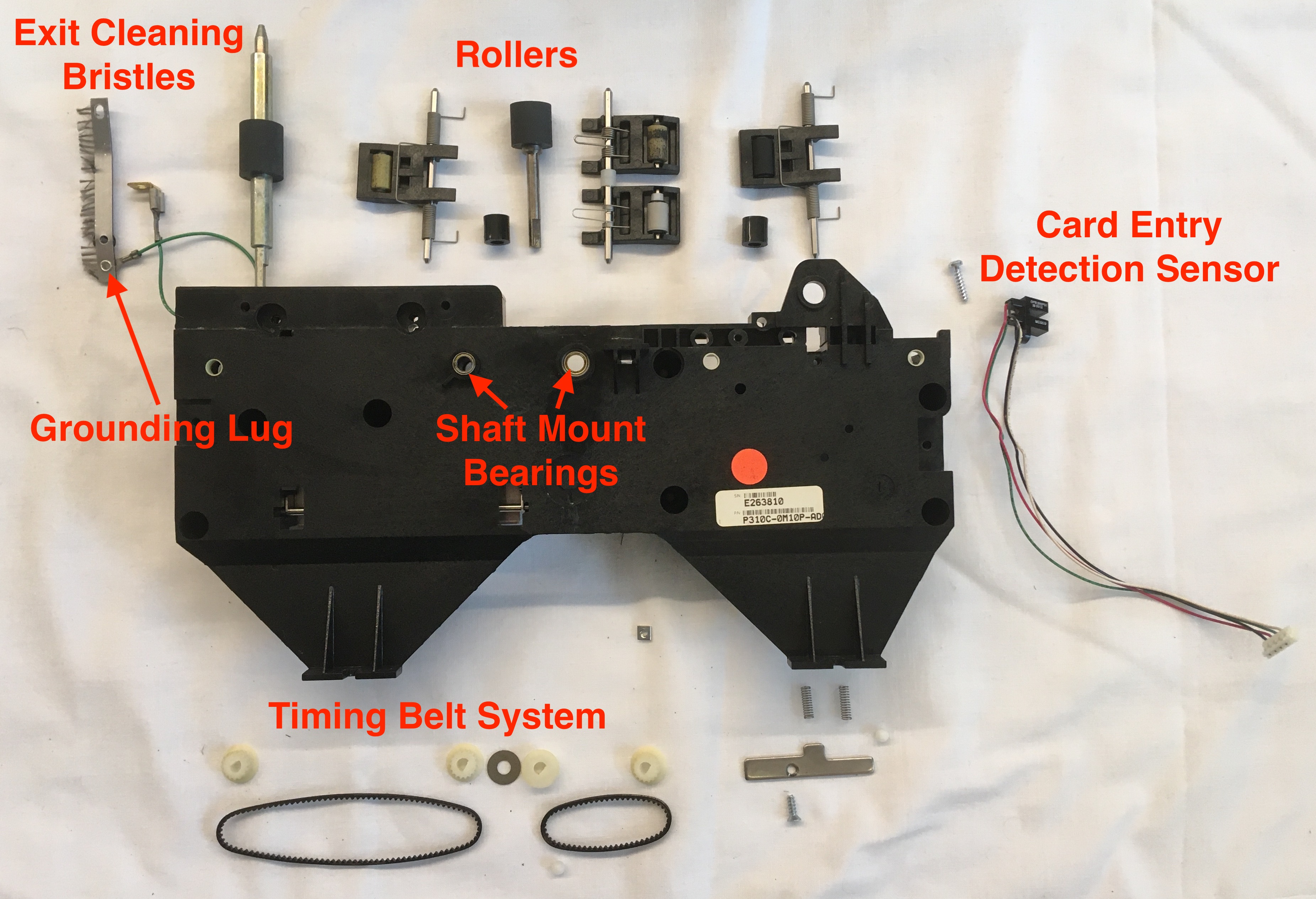 Timing Belt, Gears, Shafts, Rollers, and Card Entry Sensor