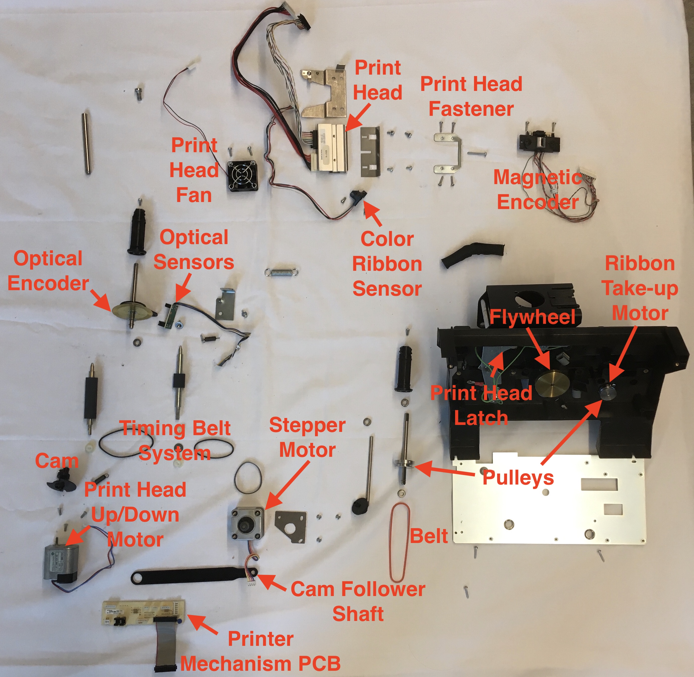 Roller Driving System and Heating Element System Components Disassembled from Body Back Half