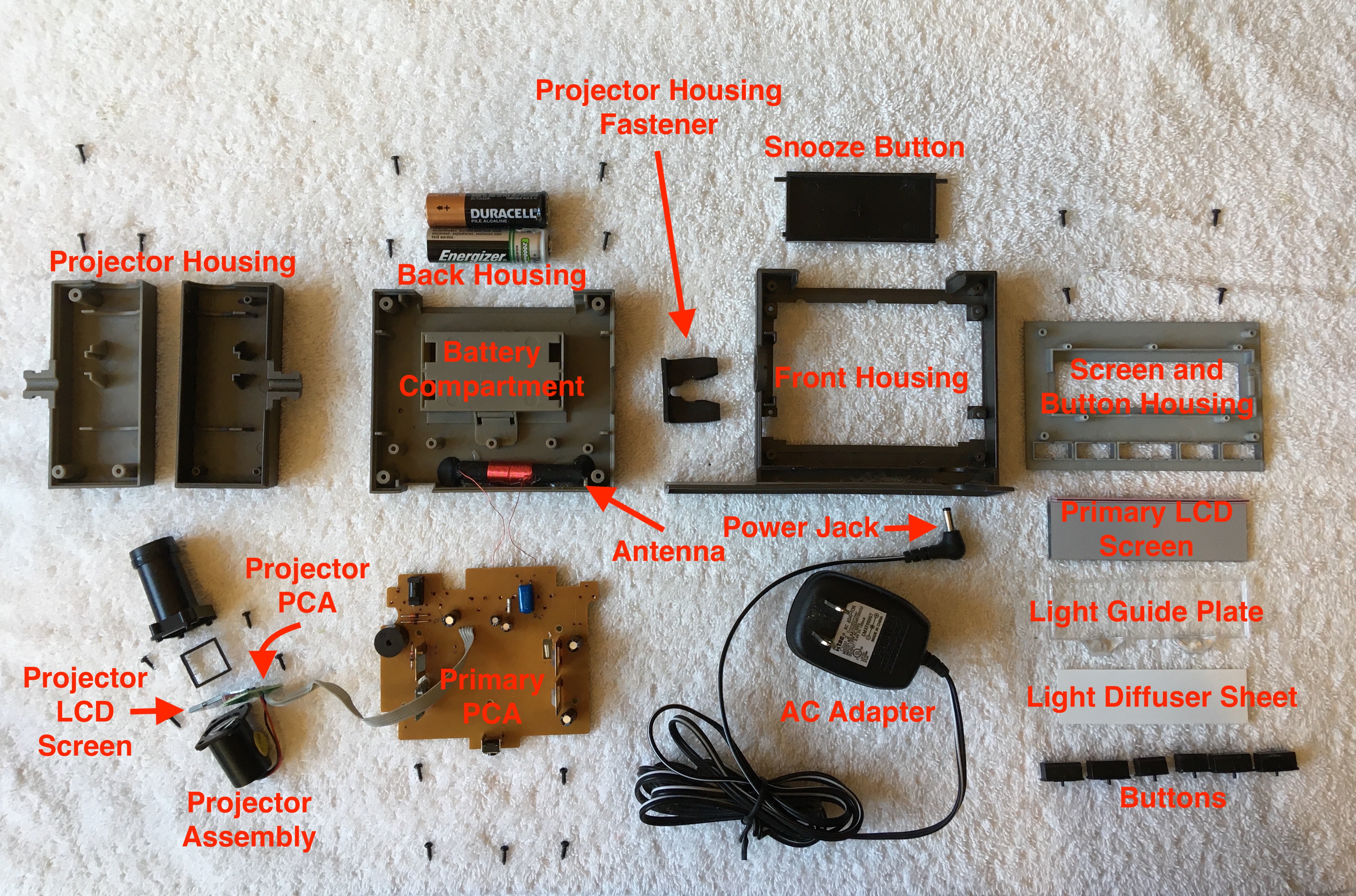 Fully Disassembled Alarm Clock