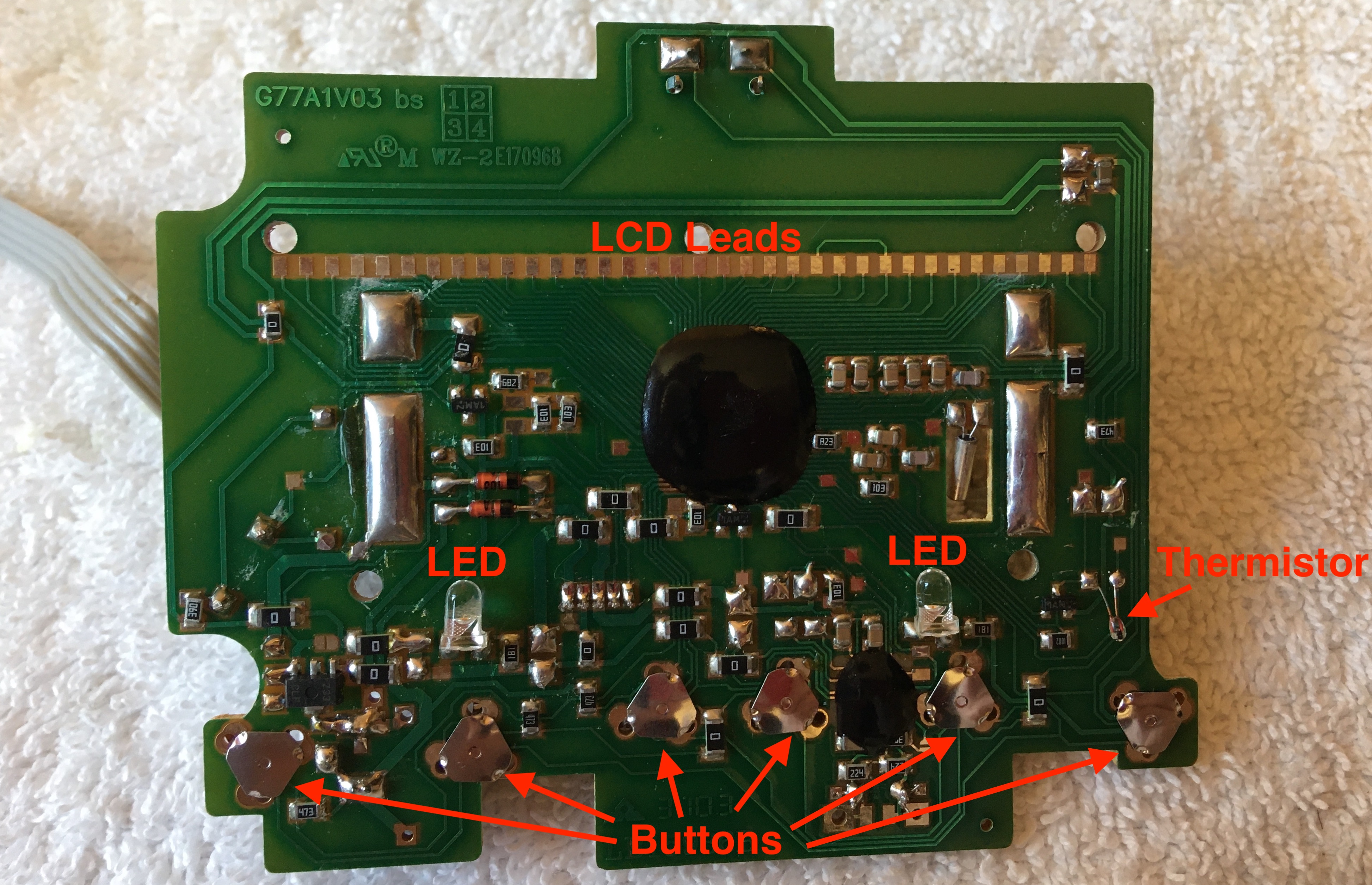 Bottom of Primary PCA showing mostly SMD components