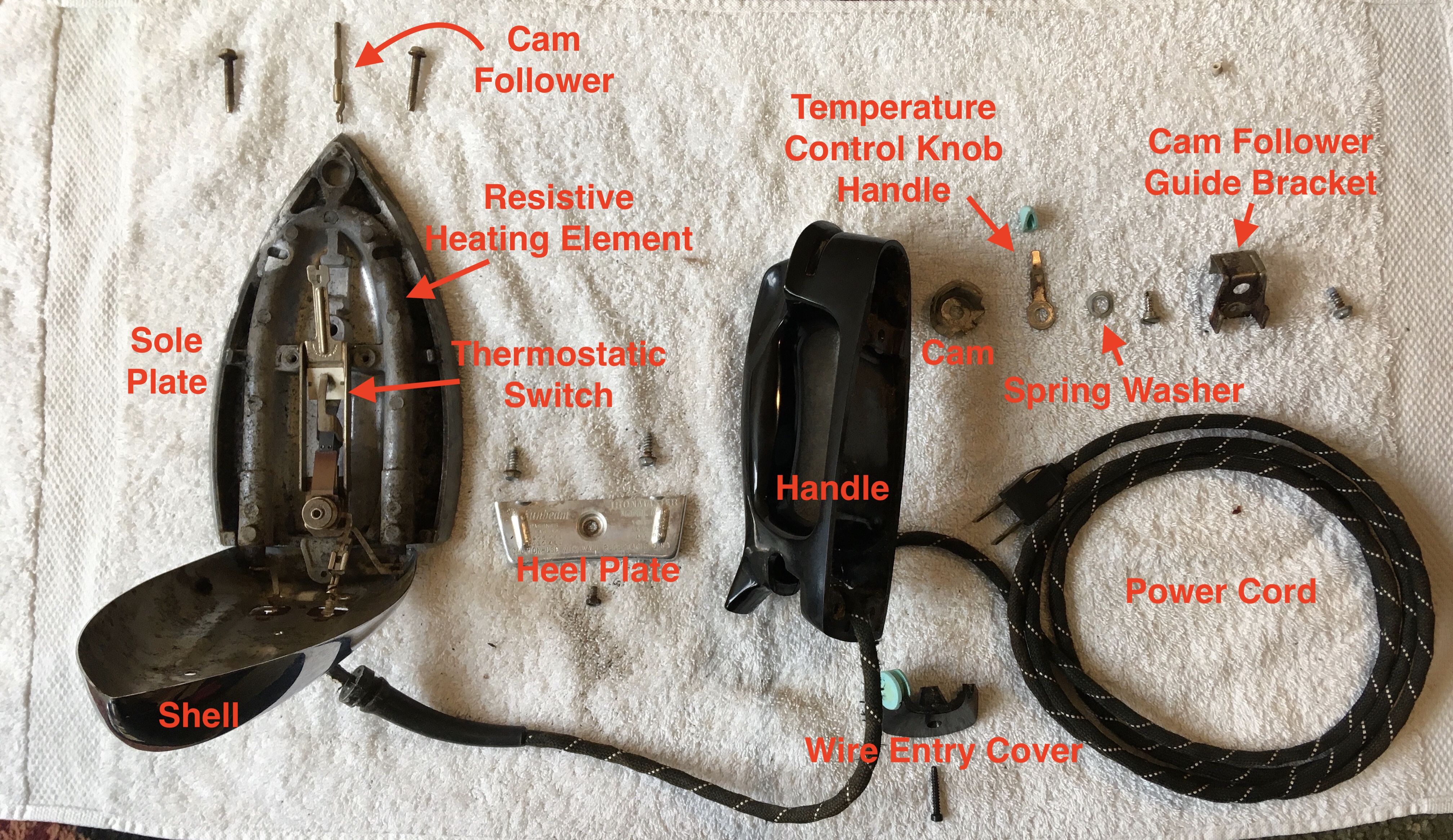 Sunbeam Dry Iron Disassembled