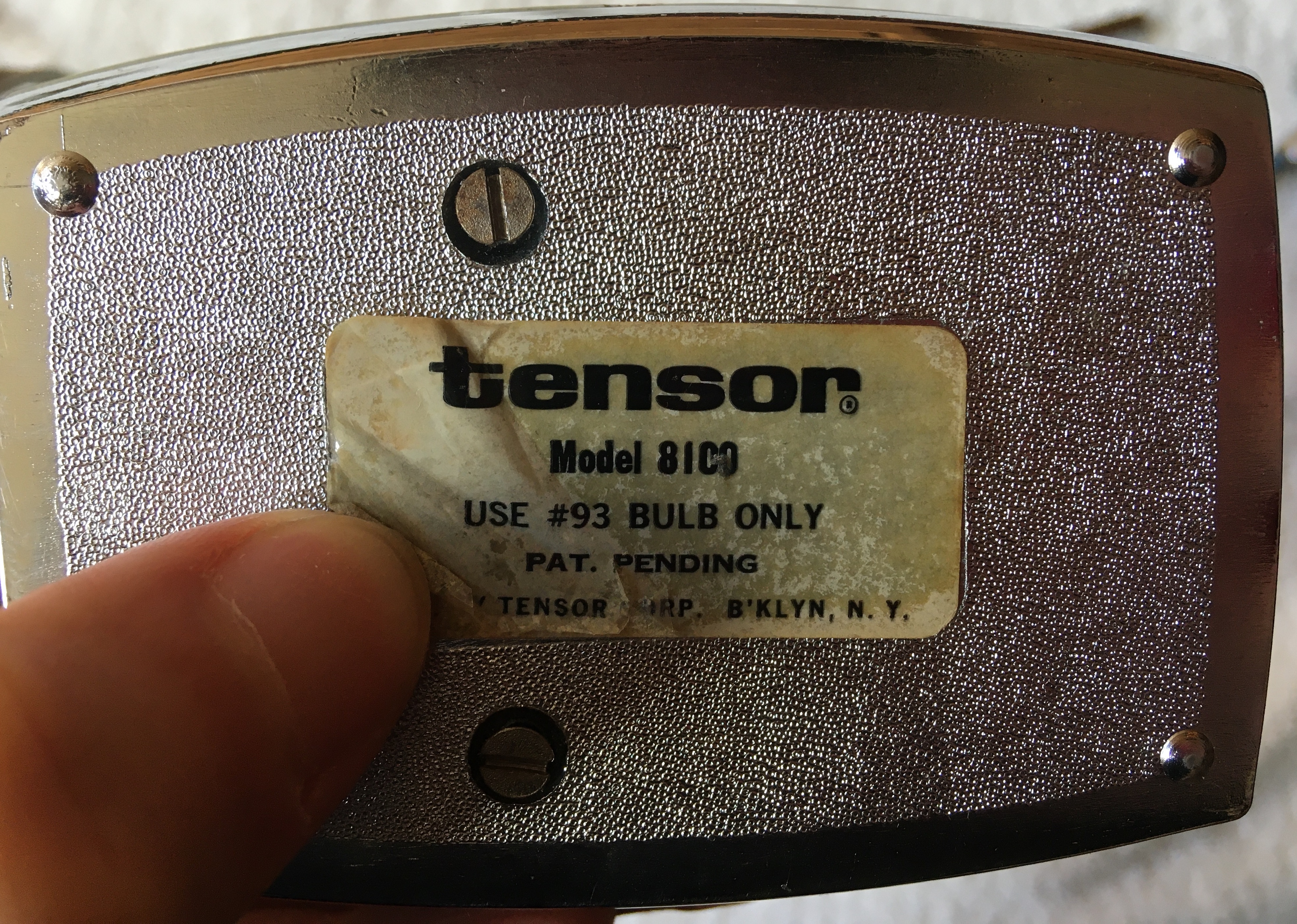 Tensor Model 8100 Base Label Sticker