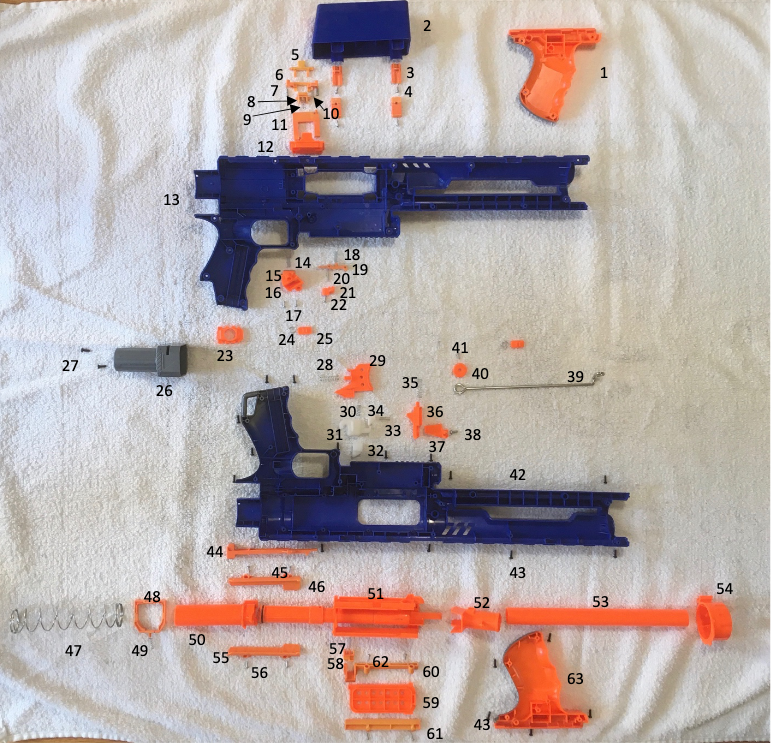 Labelled Exploded View of Nerf Gun